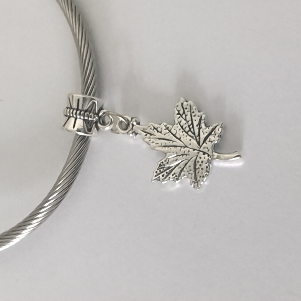 Silver Leaf‎ Dangle Charm for Pandora Style Bracelet